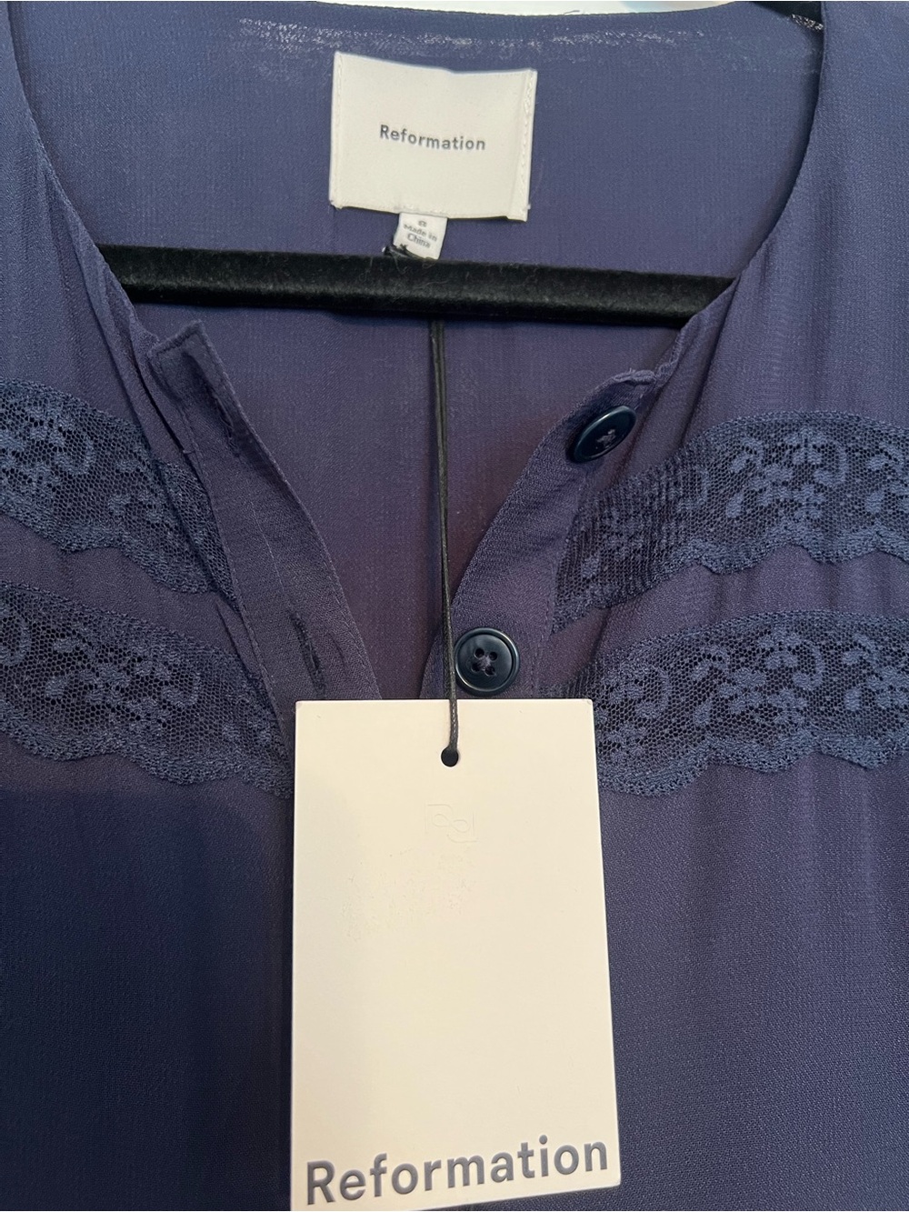 NWT Reformation size 8 Navy Lace-Trim Maxi Dress